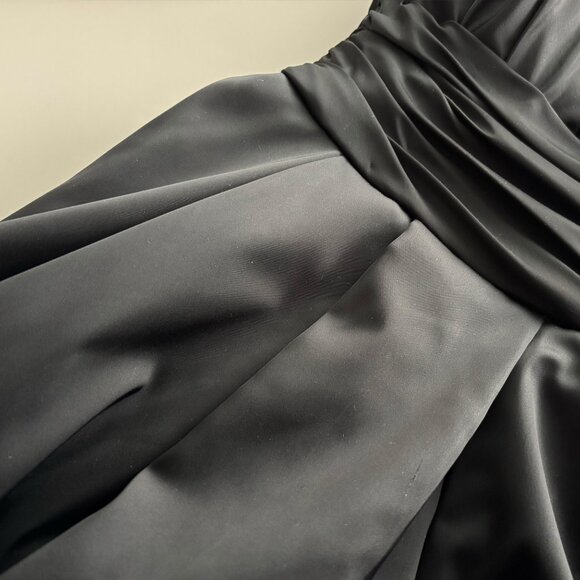 WHBM Black Duchess Satin Strapless High Low Hem Ball Gown with Pockets, sz 2 XXS - Picture 12 of 13